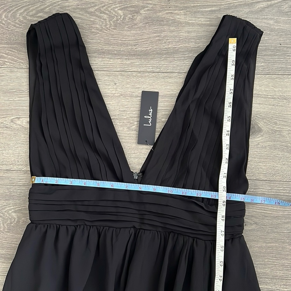 Lulus Heavenly Hues Maxi Dress Large Black Chiffon Side Slit Goddess Formal NWT - Picture 12 of 12